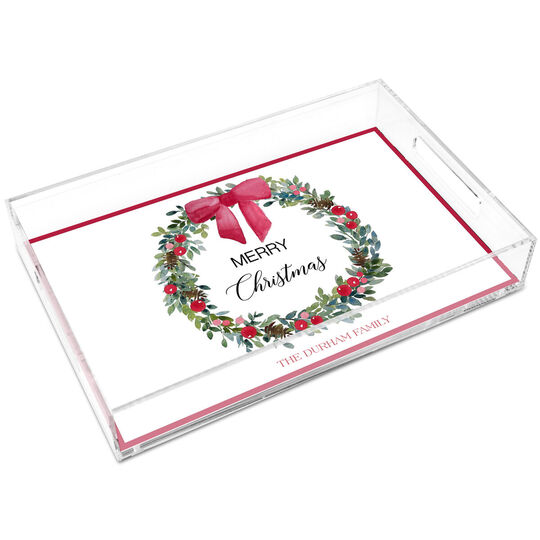 Christmas Wreath and Bow Lucite Tray
